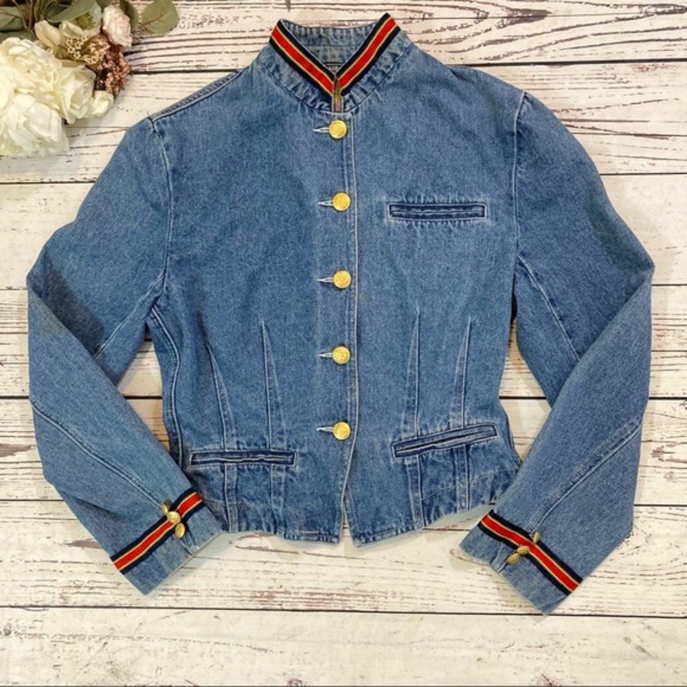 Vintage The Limited Military Style Structured Denim Jacket Sz M